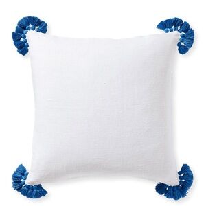 Serena & Lily White Cushion with Blue Accents